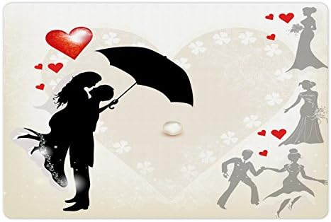 Ambesonne Wedding Pet Tapete Para comida e água, casal de amor, guarda-chuva corações vermelhos corações romance na celebração