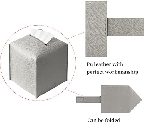 Regeleto 2 Pacote Caixa de tecido cinza, PU Square Box Solder de caixa de lenços de papel com cinto inferior Organizador de caixa de