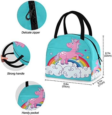 Alaza Unicorn On Rainbow Lunch Saco Tote Tote Isoller Cooler Bags Reutilable Lunch Bow Container portátil para mulheres crianças