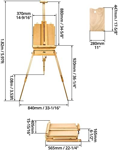 QWORK Cavalia francesa Cavalé de madeira, suporte de pintura de tripé, suporte portátil de pintura de tripé com caixa de esboço e paleta de gaveta de armazenamento, cavalete de artista profissional para pintura, esboço, estúdios