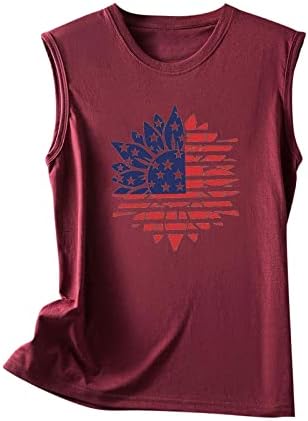 Camisas patrióticas femininas, tampas de bandeira americana para mulheres, girassol com girassol, camisetas sem mangas do topo de 4 de julho, camiseta causal