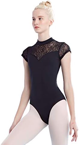 Daydance Girls Women Dance Leotards Lace Turtleneck Bodysutuuit Caplea