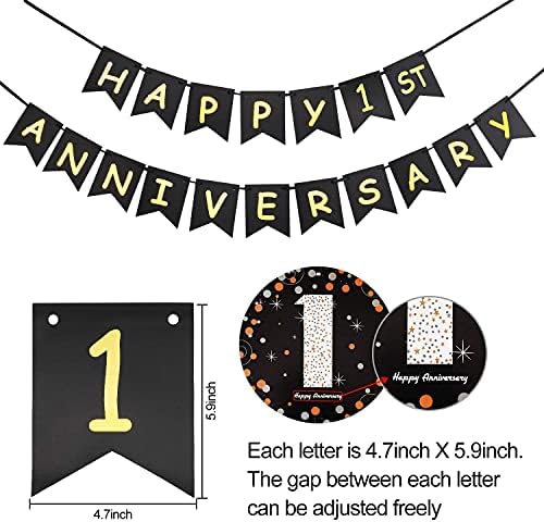 Yoaokiy Kit de decoração de aniversário de 1 ano, 1º aniversário de festas de aniversário de casamento Banner Supplies, ouro Happy 1st Anniversary Sign Decor