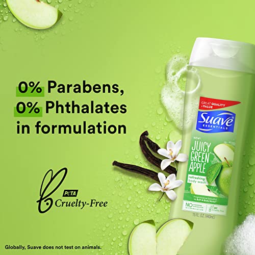 Lavagem do corpo da pele essencial para maçã verde suculenta hidratada, lavagem do corpo livre de parabenos 15 oz