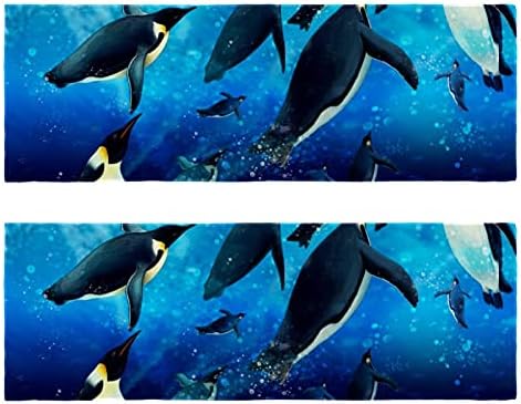 Toalhas esportivas Toalhas de secagem rápida Toalhas de suor para homens e mulheres Toalhas de ginástica 2 pacote 12 x 35 polegadas Penguin do mar no oceano subaquático