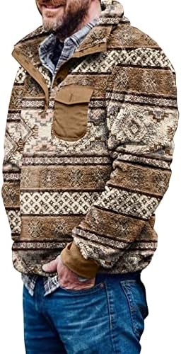 Jaquetas astecas para homens pulôver astecas ocidentais sherpa pulôver lã Fuzzy Sweethirts com colar de bolso de bolso