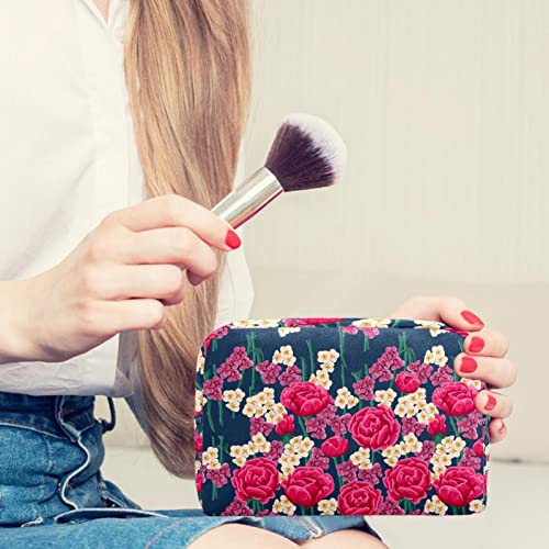 Bolsa de maquiagem pequena bolsa cosmética de flores vermelhas e brancas para mulheres Viagem Organizador de maquiagem