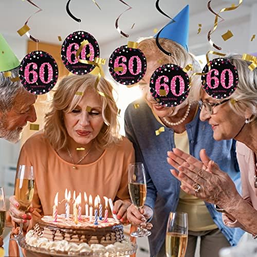 Aiening Birthday Birthday pendurado Decorações de redemoinhos, felizes de 60 anos de idade, swirls de 60 anos, 60ª decoração