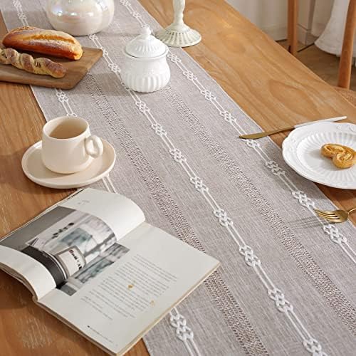 Mesa de jantar Runner e Placemats.BOHO rústico de linho de linho de algodão Runner e 4 Pack Placemats de mesa para decoração de mesa de chuveiro de noiva para casamento, para mesa de café