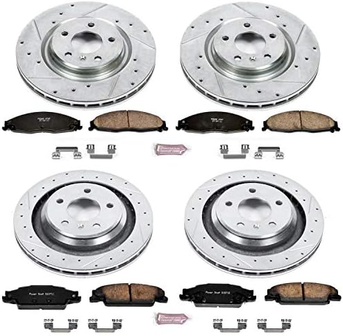 Power Stop K4485 Frente e traseira Z23 PADS de freio de fibra de carbono com kit de rotores de freio perfurados e
