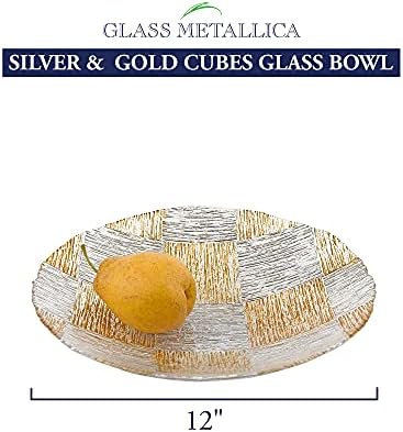 Cubos de badash Design vidro Tigela de vidro - tigela decorativa segura para alimentos com ouro metálico e acentuamento de prata - todos artesanais e decorados de mão decorados