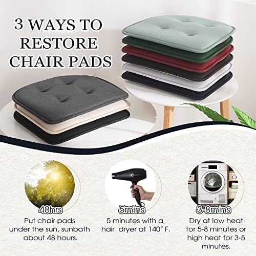 Almofadas básicas de cadeira para cadeiras de jantar 6 pacote, almofada de cadeira de espuma de memória com apoio não deslizante, 17x16 polegadas de cozinha almofadas de cadeira de cozinha