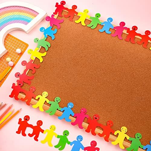 60 Pack Rainbow People Bulletin Board Border Colored People Die Cut Cutouts Decoração de sala de aula para crianças, 11,8 x 2,76 polegadas
