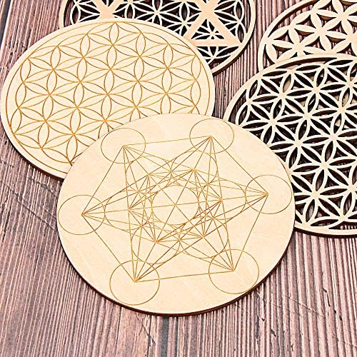 Jurhomie 20cm Collectibles Arts and Crafts Decor Cura Chakra Pattern Coaster Círculos de madeira esculpida borda redonda