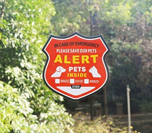 Adesivos de alerta para animais de estimação - em caso de adesivos de resgate de animais de emergência adesivos estáticos adesivos de janela, cartões de carteira de casa sozinhos, etiqueta -chave - sem adesivo, removível e resistente a UV