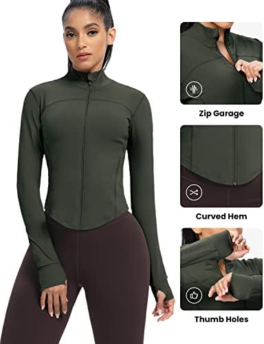 Avgo Women's Crop Excorrer Jackets de treino Zip Slim Fit Athletic Tops com orifícios de polegar
