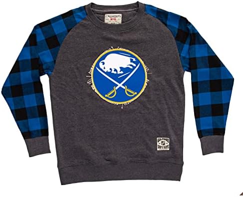 Calhoun NHL Surf & Skate Men's Buffalo Plaid Raglan com Costado em Patch desgastado