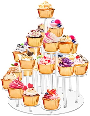 Cupcake de acrílico Stand para 24 cupcakes, Fodiens Clear Cupcake Helder Standre