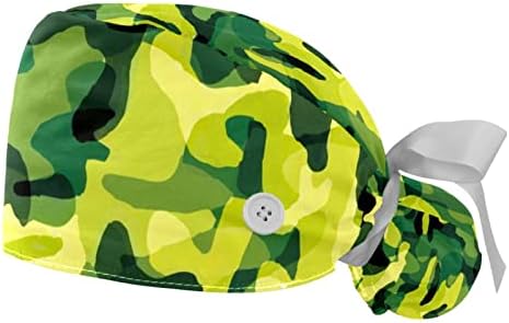 2 peças Padrão de camuflagem verde amarelo Captura abstrata com botões e gravata de fita para mulheres