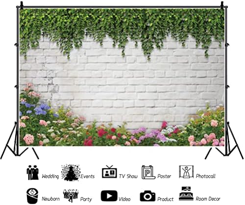 EAINB 5x3 pés de tijolos brancos parede cenário da parede de flor verde videira natural cenário de fotografia de