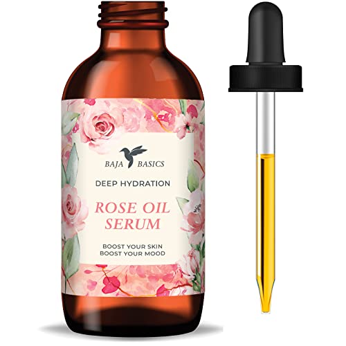 Baja Basics Rose Oil para rosto, óleo essencial de rosa, soro de rosto e óleo de roseira para pele, cabelo e unhas, hidratante não refinado, hidratando todo o produto natural para a pele 1 oz