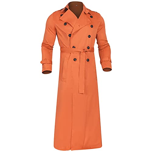 Masculino lapela dupla casaco de trincheira elegante fit slim fit com cinto de cais de cais longos casuais no pavão à prova de vento sobretudo