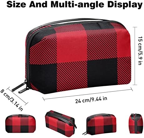 Black Red Grande Buffalo Plaid Pattern Organizador eletrônico clássico, caixa de proteção à prova de choque, bolsa de bolsa