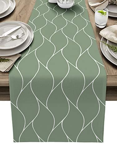 Corredores de mesa ondulada de sálvia de sálvia, 90 polegadas de comprimento para o jantar de férias de festas de fazenda, pano