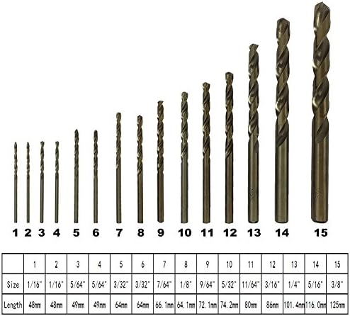 Twist Bit Bit Set, alça redonda de 15 peças SAE HSS perfeita para metal de plástico de madeira com caixa de plástico