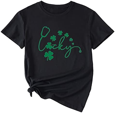 Camisa engraçada do dia de St Patrick para mulheres verdes shamrock gráfico de manga curta camisetas de gnomos de pescoço de pescoço gnomos