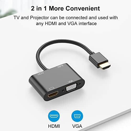 Adaptador HDMI para VGA HDMI, Dual Exibir 4K HDMI para HDMI VGA Splitter Converter com cabo de carregamento e cabo de