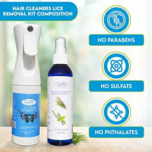 Kit de tratamento de piolhos de limpeza de cabelo, kit completo de prevenção de piolhos, para kit de piolhos de uso diário, tratamento de piolhos para crianças e adultos com pente de metal, pentear creme e repelente