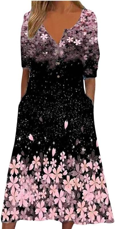 Vestidos de verão ZCVBOCZ para mulheres 2023 Casual V Neck Button Dress Dress Vestido Floral Impressão Vestido Maxi com