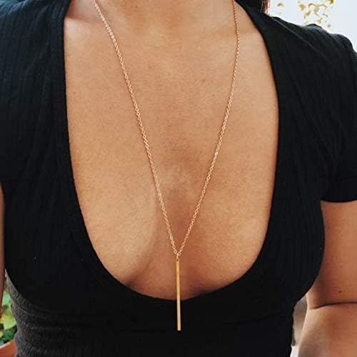 Fesciory 6 Pcs Colar de pendente de comprimento para mulheres, Gold Bar Circle Leaf Triangle Tassel Y.