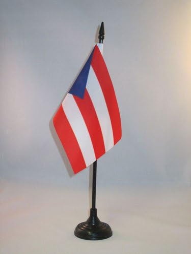 AZ Flag Porto Rico Bandeira 4 '' x 6 '' - Bandeira da mesa porto -riquenha 15 x 10 cm - Beck de plástico preto e base