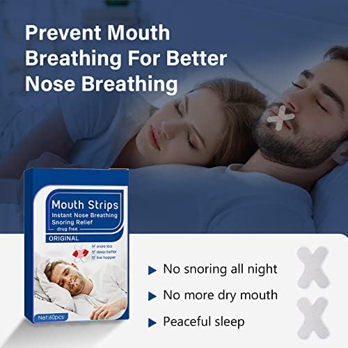 Moskila Fita de boca para dormir, sono tiras de bocais 60 PCs para ronco anti e promoção da respiração do nariz, melhora a qualidade da noite do sono e o instantâneo pare de roncar
