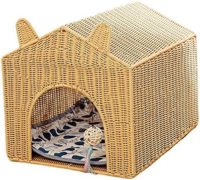 Casa de gatos de vime de Jinkehong, material de gato de material de material ecológico, com almofadas, confortável