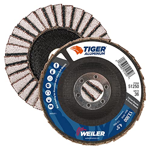 Weiler 51256 4-1/2 Tiger Aluminium Flap Disc, Plano, Backing Fenólico, 36z, 5/8 -11 Arbor Hole, 36 Grit