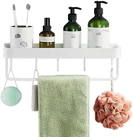 Fvrtft Banho Plataforma Montada com a parede Prateleiras de banheiro com toalhas prateleira de chuveiro branca com ganchos sem perfurar