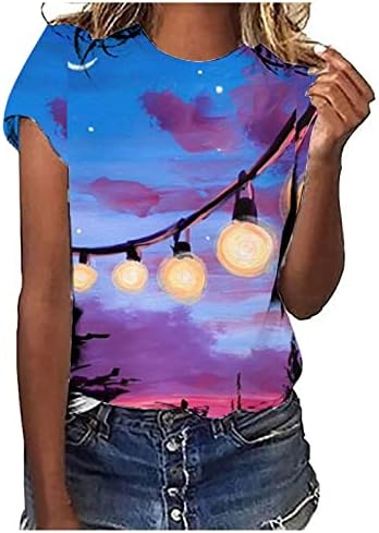 camiseta de impressão de paisagem de verão lcepcy para mulheres de manga curta solta pescoço redondo de pescoço leve casual tops tops blusas