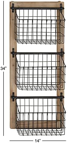 Deco 79 Metal Rectangle Magazine Rack Solter com cestas suspensas, 14 x 5 x 34 , preto