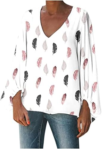 Camisetas impressas de impressão sobremal para mulheres impressas de lanterna de lanterna superior de manga longa v pescoço elegante blusa solta casual