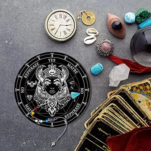 Creatcabin Horus Pendulum Pendulum Board Wooden Dowsing Divination Board com Chakra Crystal Pendulum Colar Antigo Egito Carven Mensagem Metafísica Conselho de Witchcraft Supplies for wiccan iniciante 8inch