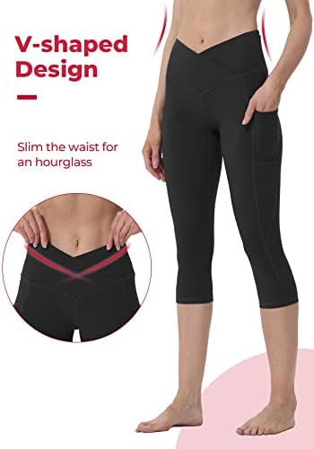 Junto Fit V Crossover Leggings para mulheres calças de ioga com cintura cruzada com bolsos Controle de barriga Leggings