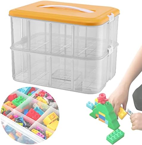 Colcolo Portátil Building Gaming Blocks Blocks Recipientes Case para jóias de brinquedos artesanais, laranja, dupla camada