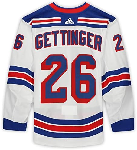 Tim Gettinger New York Rangers Usado #26 White Conjunto 3 Jersey usado durante os jogos disputados entre 9 de abril e 8 de maio de 2021 - tamanho 58 - jogo usado na NHL Jerseys