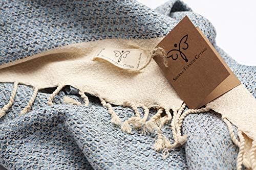 Smyrna Turkish Cotton Série Vintage Throw Blanket | 50 x 60 em algodão | grande cobertor de aconchegante vestido feito em peru | Máquina lavável | Toalha de banho de luxo premium e tapete de piquenique - azul claro