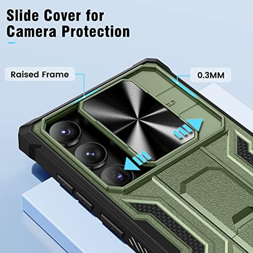 Caso Ruky para Samsung Galaxy S23 Ultra, Kickstand e tampa de câmera de slides Proteção à prova de choque pesada Proteção