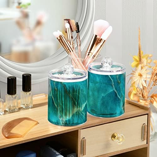 Green Teal Marble Cotton Swab Suports Recipientes de banheiro Jarros com tampas conjuntos de algodão Round Round Solder Jar