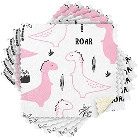 Sinestour desenhado à mão Dinosaur de dinossauro rosa panos de louça de prato lavável Toalhas absorventes de limpeza reutilizáveis ​​trapos de trapos para lavar louça